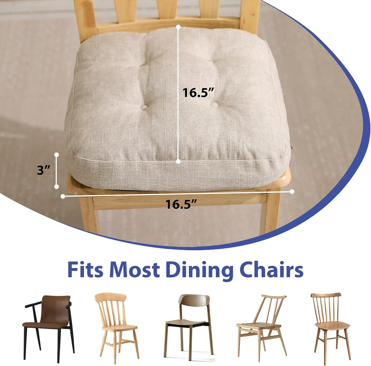 IASEAHK Memory Foam Dining Chair Cushions, Beige, 16.5"x16.5"x3.5"