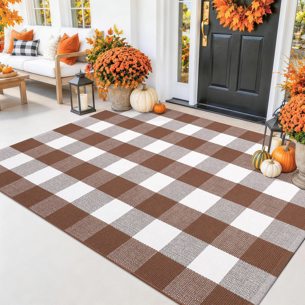 Smiry Black and White Striped Entryway Rug, Front Door Mat and Porch Decor