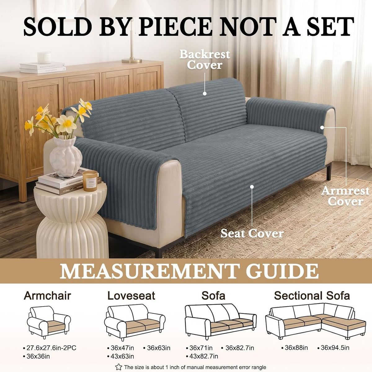 Smiry Waterproof Couch Cover for Dogs, Washable Non Slip Plush Protector