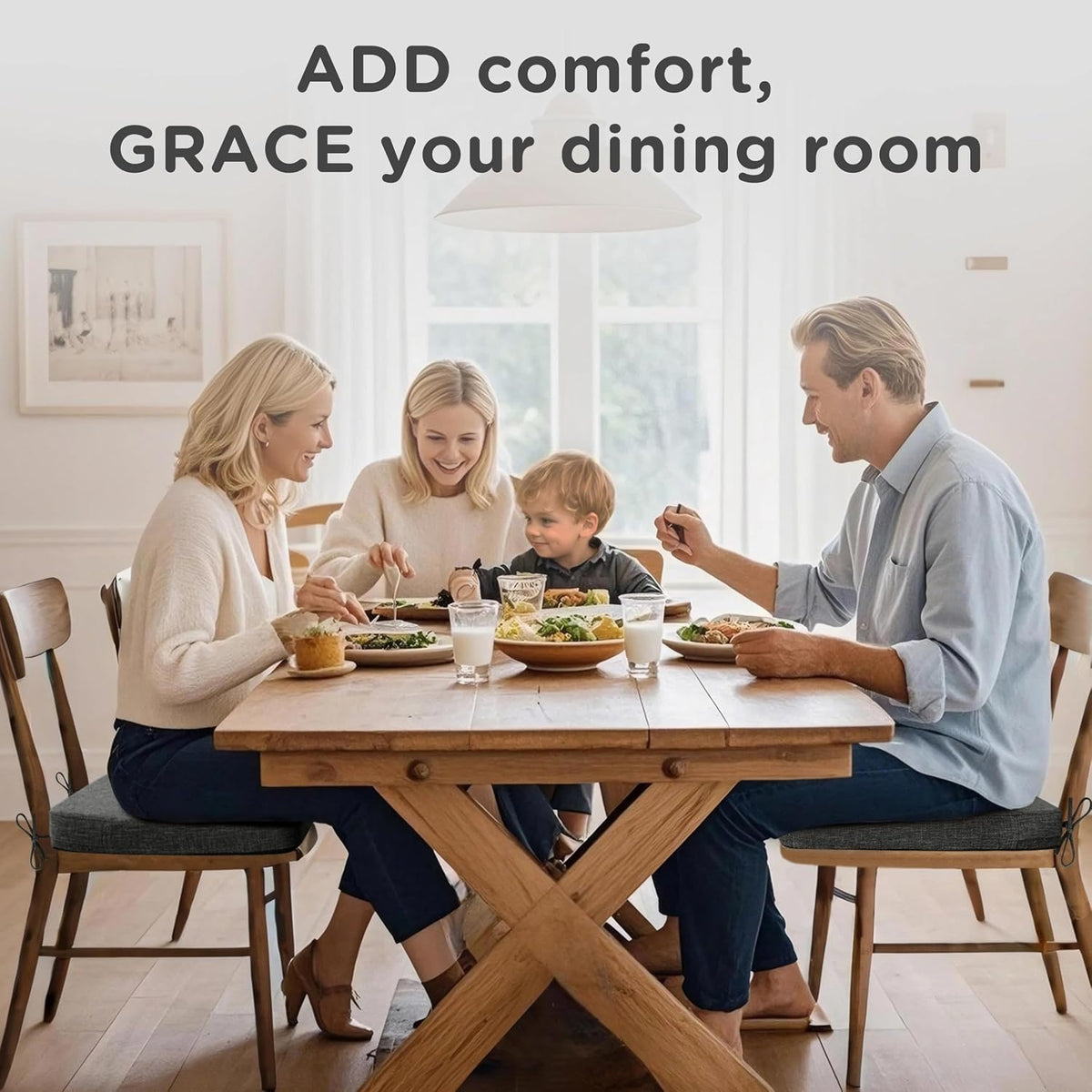 AddGrace Square Chair Cushions for Dining Chairs 16x16x2inch (4, Dark Grey)