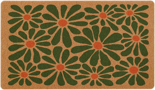 Cute Boho Door Mat Retro Floral Outdoor Welcome Mats,Outside Entrance Non Slip Doormat, Porch Back Door Home Decor(17X30in, Green Flower)