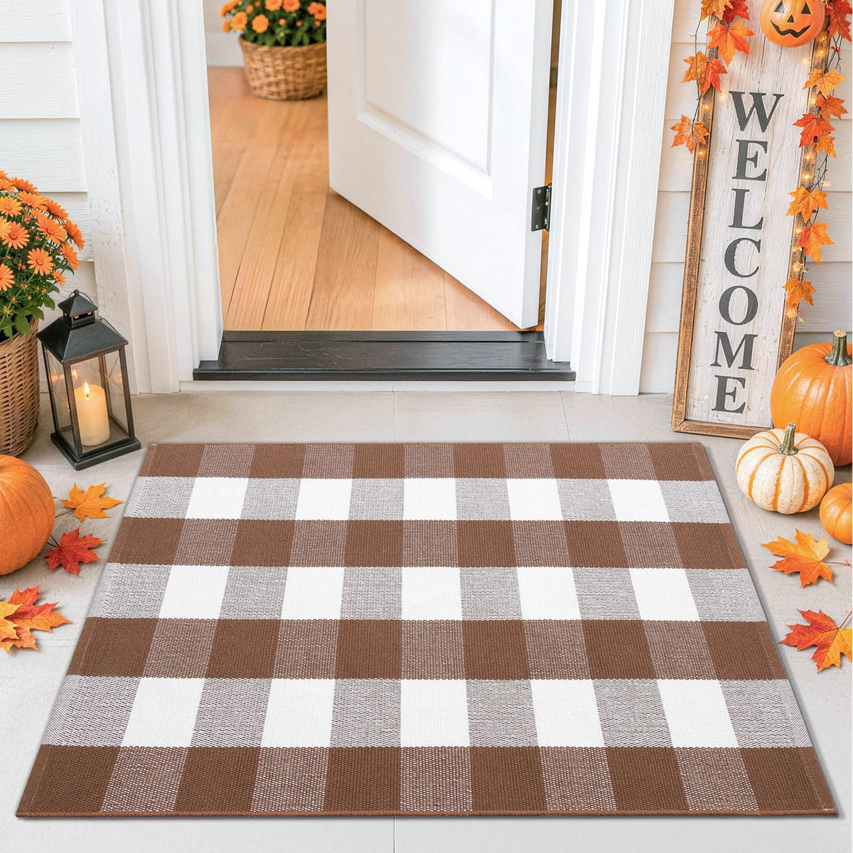 Smiry Black and White Striped Entryway Rug, Front Door Mat and Porch Decor
