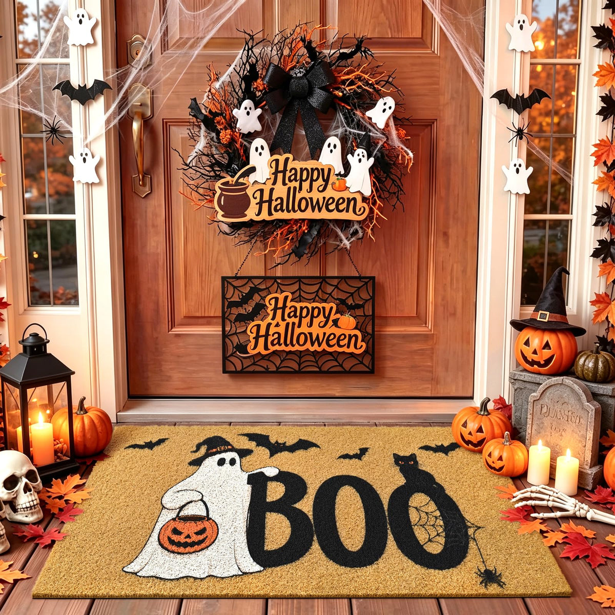 Floral Front Door Mat Outside Non-Slip Welcome Doormat, 17x29 in