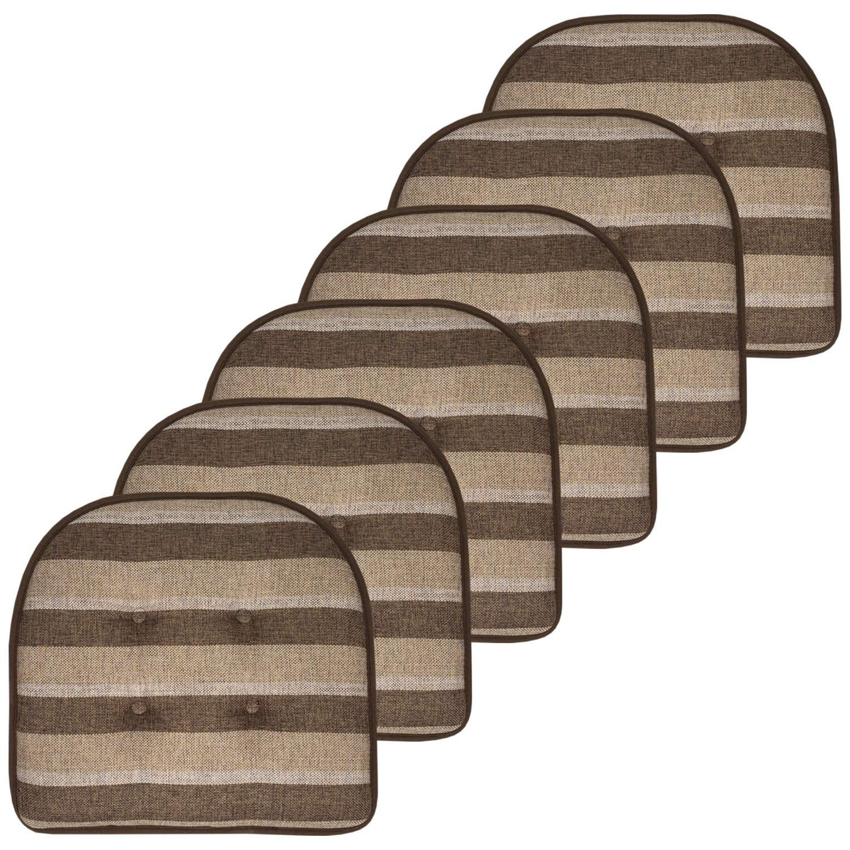 Sweet Home Collection Chair Cushion Memory Foam Pads Tufted Slip Non Skid Rubber Back U-Shaped 17" x 16" Seat Cover, 6 Pack, Checkered Taupe/White