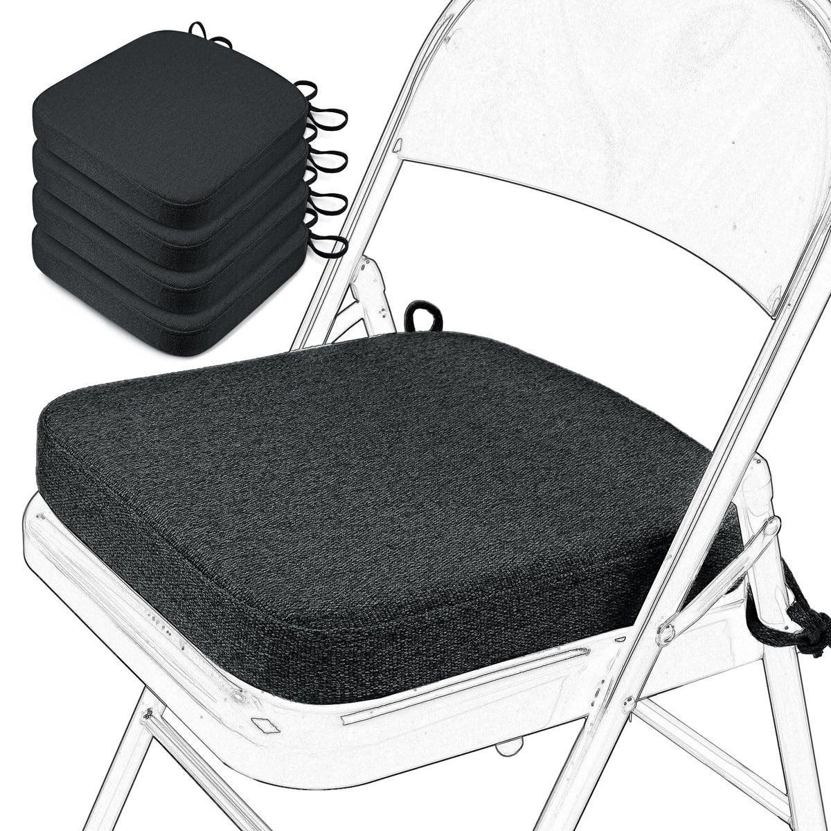 SINOSSO Memory Foam Chair Cushion for Folding Chair 1 Pcs, Thickened 2" Square Kitchen Chair Pad with Ties, Indoor Non-Slip Dining Chair Seat Cushion (1 Piece, Dark Brown)