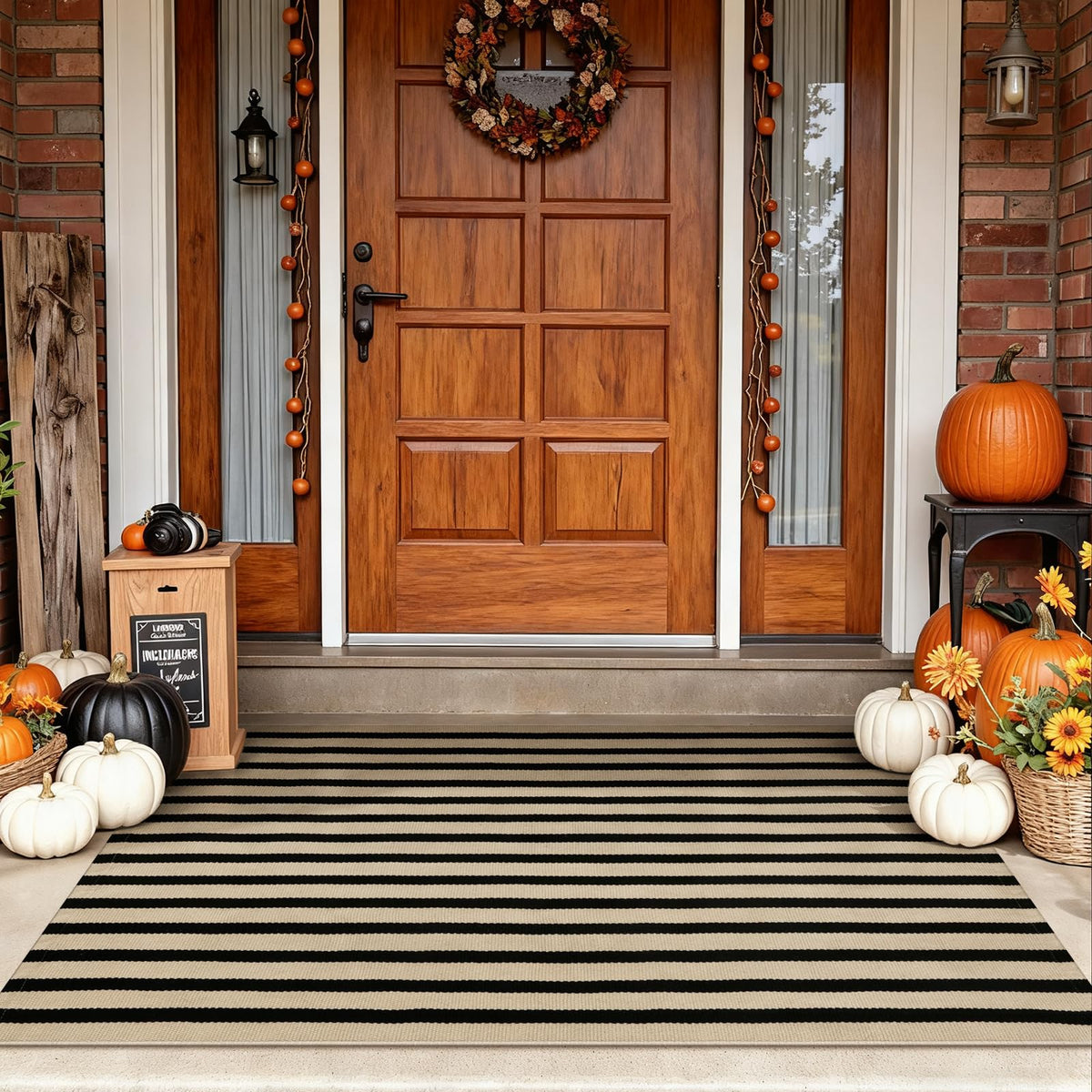 Striped Fall Door Mat 24"x51" Outdoor Rug Cotton Washable Fall Decor