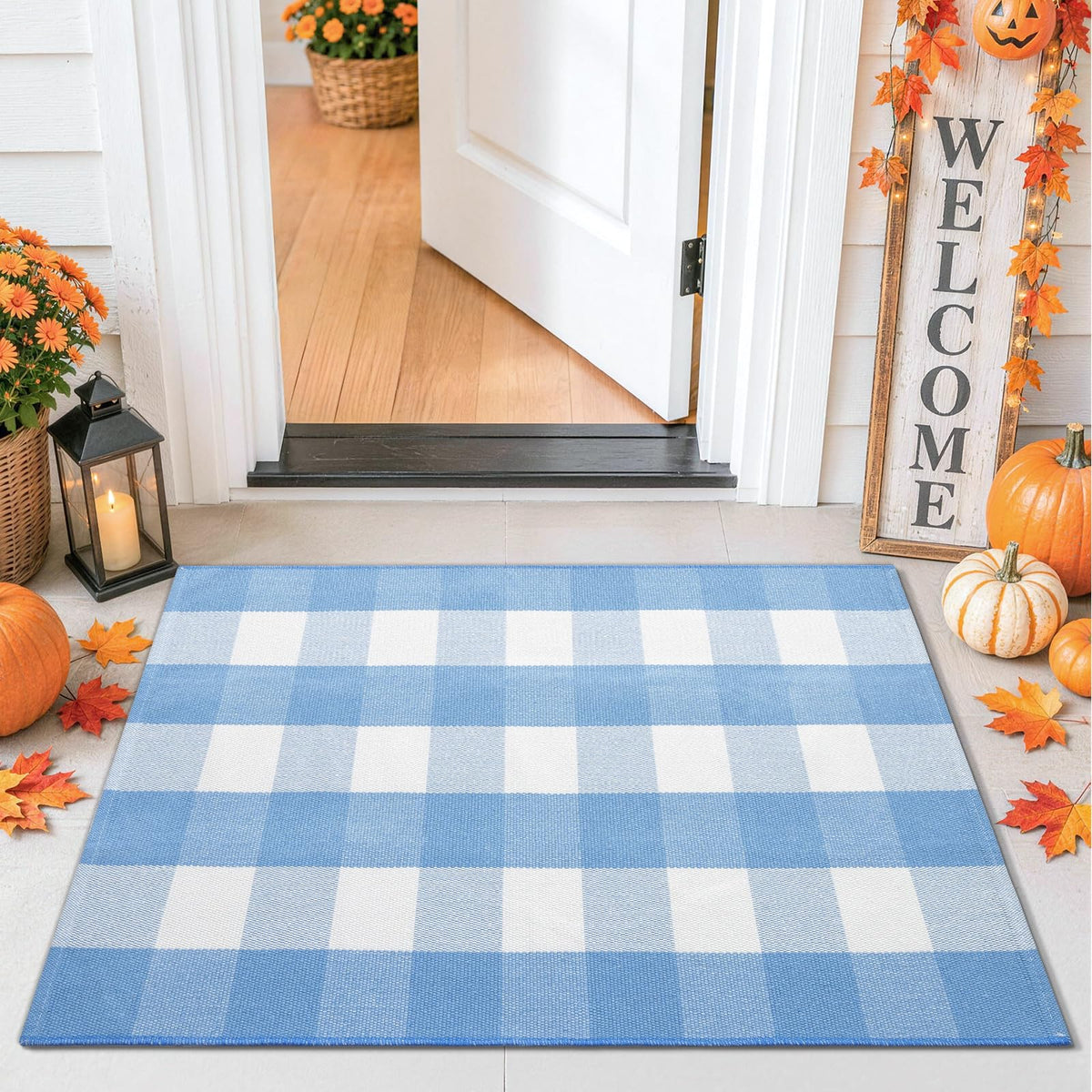 Smiry Black and White Striped Entryway Rug, Front Door Mat and Porch Decor