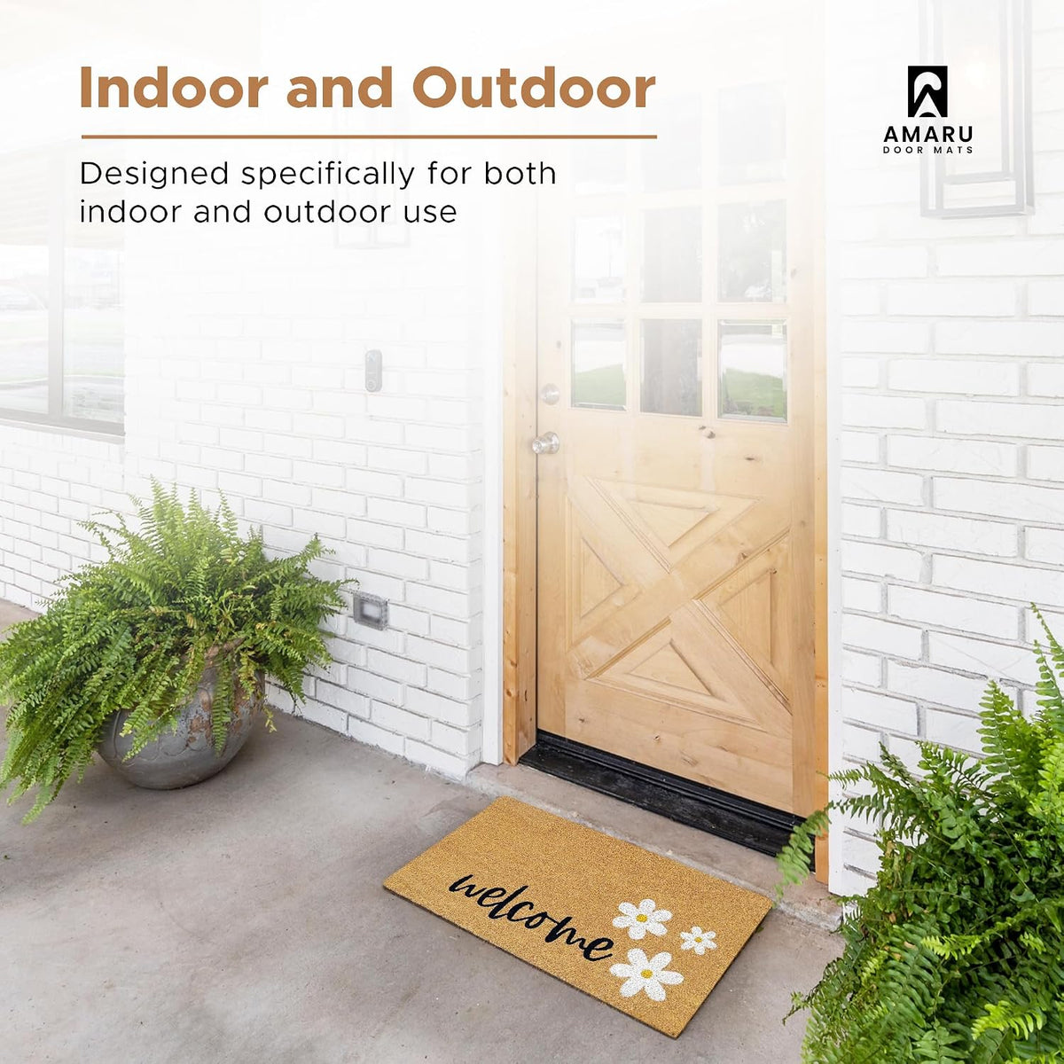Coir Welcome Mat, Non-Slip, Welcome Daisies, 17 x 29 in