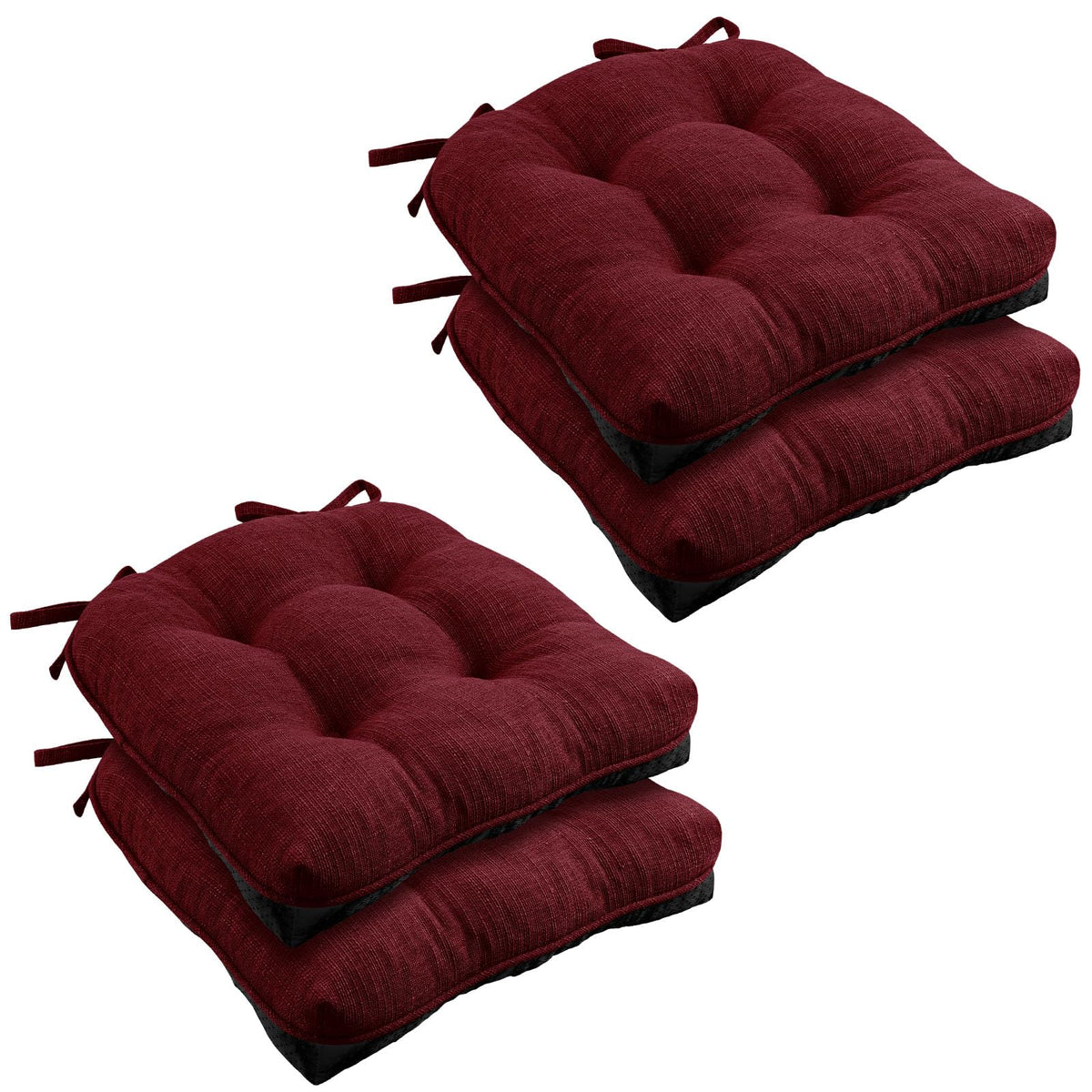 Wellsin Chair Cushions for Dining Chairs, Non-Slip Kitchen Chair Pads with Ties, Tufted Shredded Foam Kitchen Chair Cushions Set of 4, 15.5" X 15.5", Black