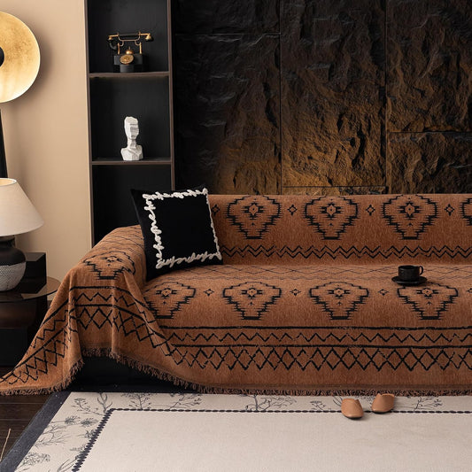 VClife Bohemian Sofa Covers Chenille Couch Cover for Sectional Couch, Soft Non Slip Couch Covers for 2 Cushion Sofa Breathable Sofa Furniture Protector Slip Cover for Couch, Pumpkin, 71"X118"