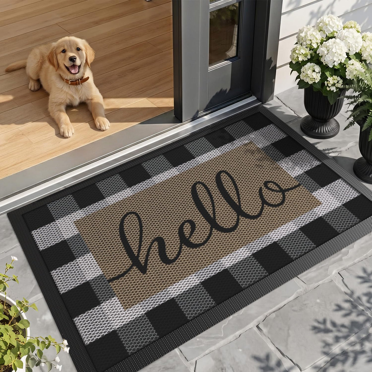 LUMI Outside Welcome Door Mat 24x36, Non-Slip Durable Rubber Easy Clean
