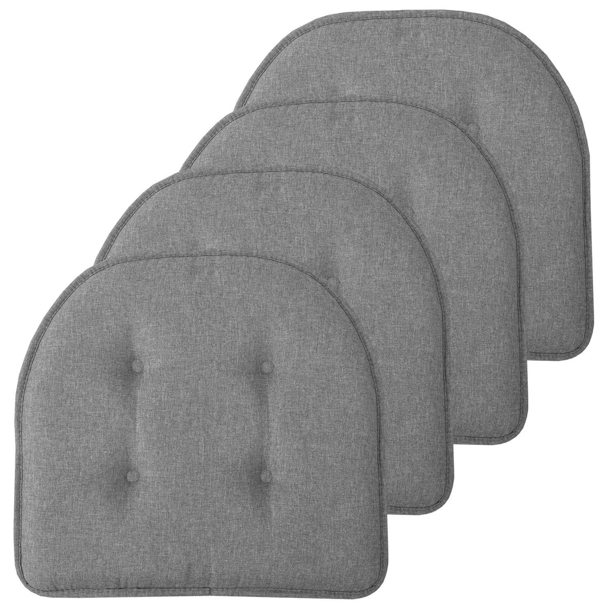 Sweet Home Collection Chair Cushion Memory Foam Pads Tufted Slip Non Skid Rubber Back U-Shaped 17" x 16" Seat Cover, 6 Pack, Checkered Taupe/White