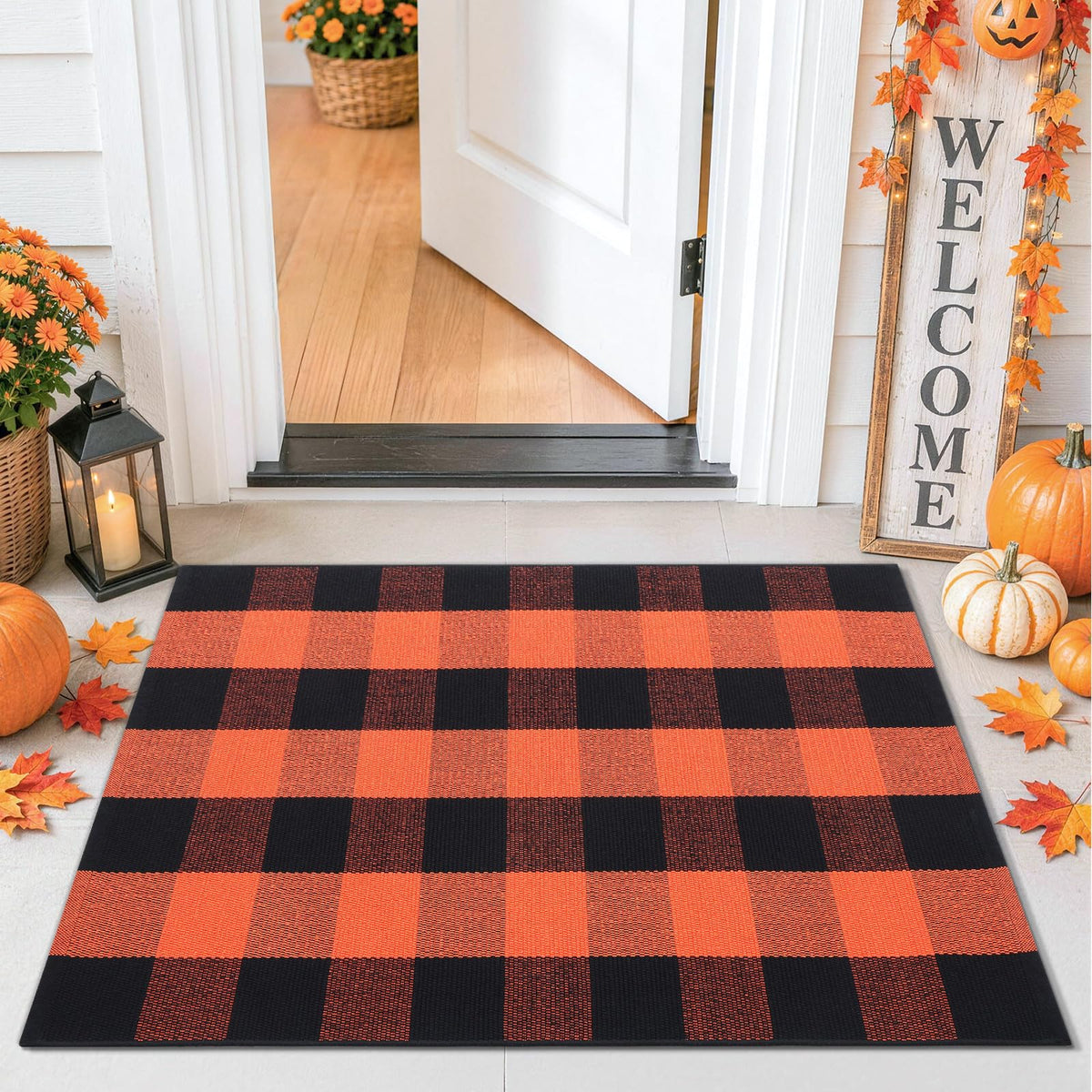 Smiry Black and White Striped Entryway Rug, Front Door Mat and Porch Decor