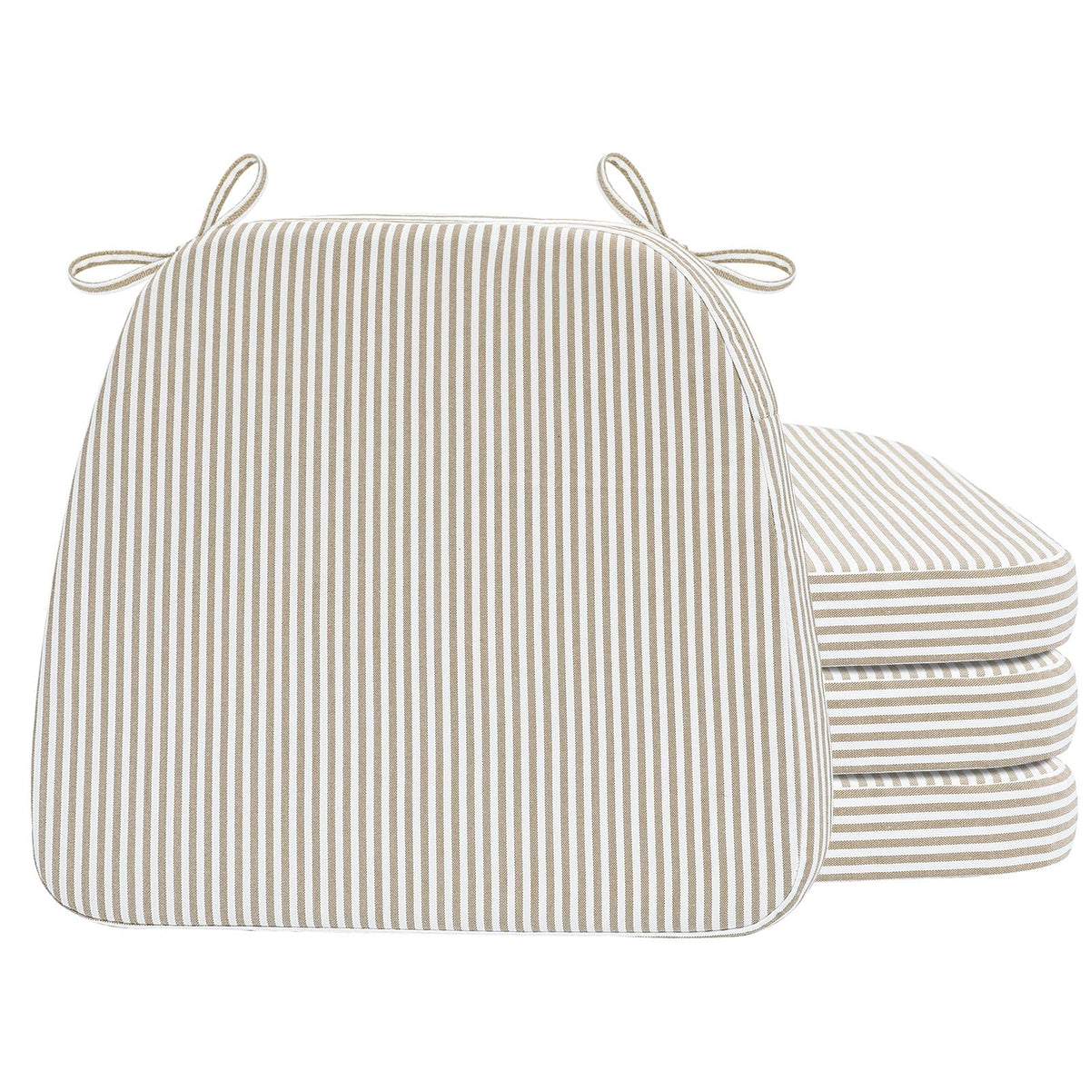 AAAAAcessories D-Shaped Chair Cushions, 2" Thick Dining Chair Pads with Ties and Removable, Machine-Washable Cover, 17" x 16", Set of 4, Oatmeal Beige