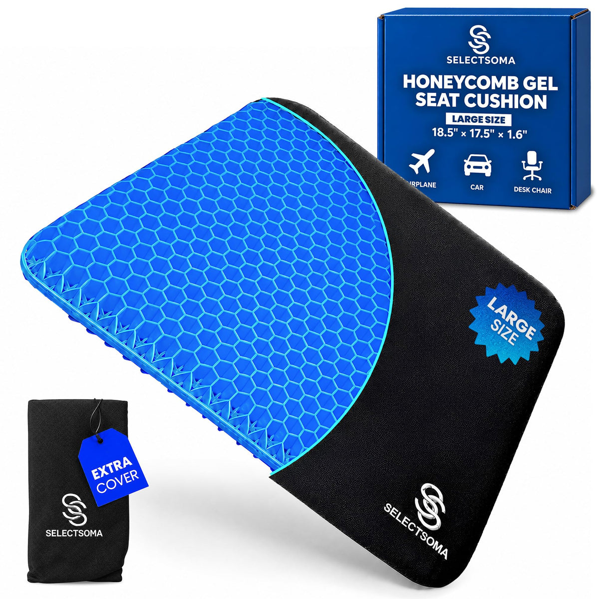 Gel Seat Cushion for Long Sitting, Pressure Relief for Tailbone and Back