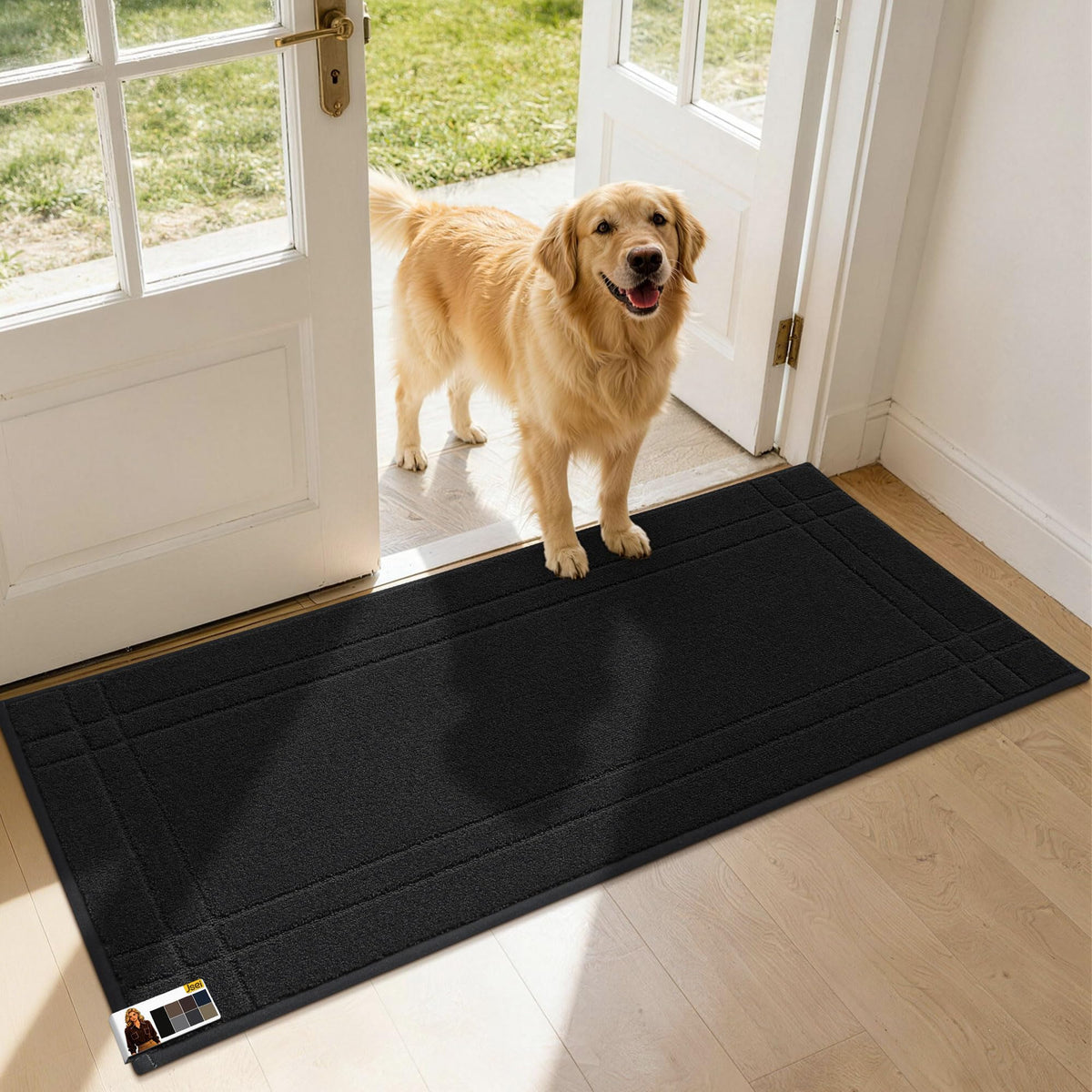 JSEI Door Mat for Entrance 20"x32", Dirt Trapper Doormat, Black