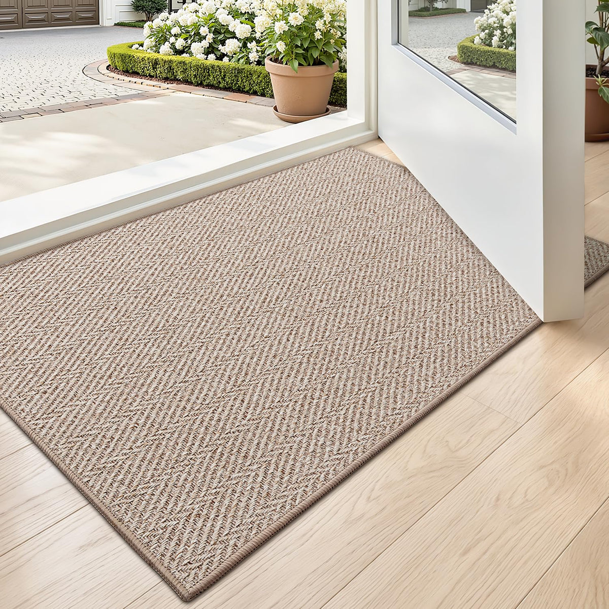 LUMI Ultra Thin Indoor Door Mat 24"x36", Entrance Doormat, Beige