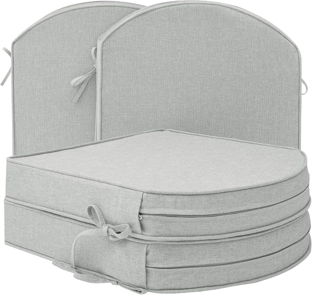 Outdoor Chair Cushions, Fade-Resistant & Water-Resistant, D Shaped Patio Furniture Seat Chair Pads Replacement with Ties, Non-Slip Bottom, Removable Cover, Set of 2, 17 x 16 Inch, Natural