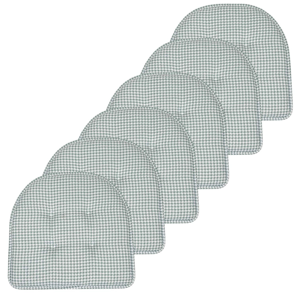 Sweet Home Collection Chair Cushion Memory Foam Pads Tufted Slip Non Skid Rubber Back U-Shaped 17" x 16" Seat Cover, 6 Pack, Checkered Taupe/White