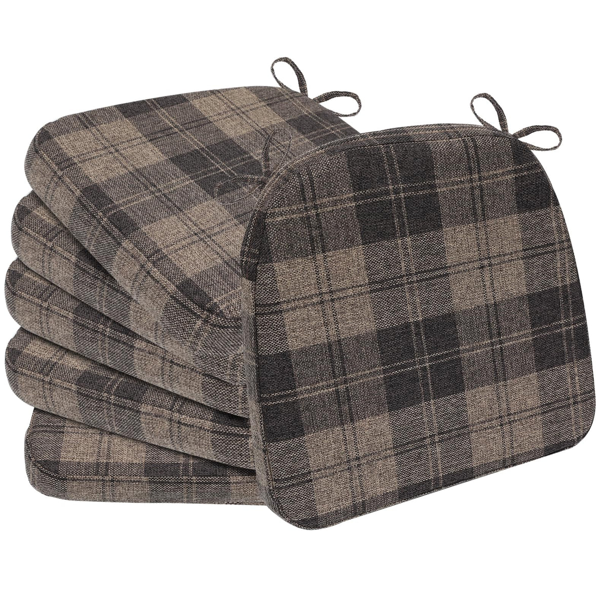 AAAAAcessories D-Shaped Chair Cushions, 2" Thick Dining Chair Pads with Ties and Removable, Machine-Washable Cover, 17" x 16", Set of 4, Oatmeal Beige