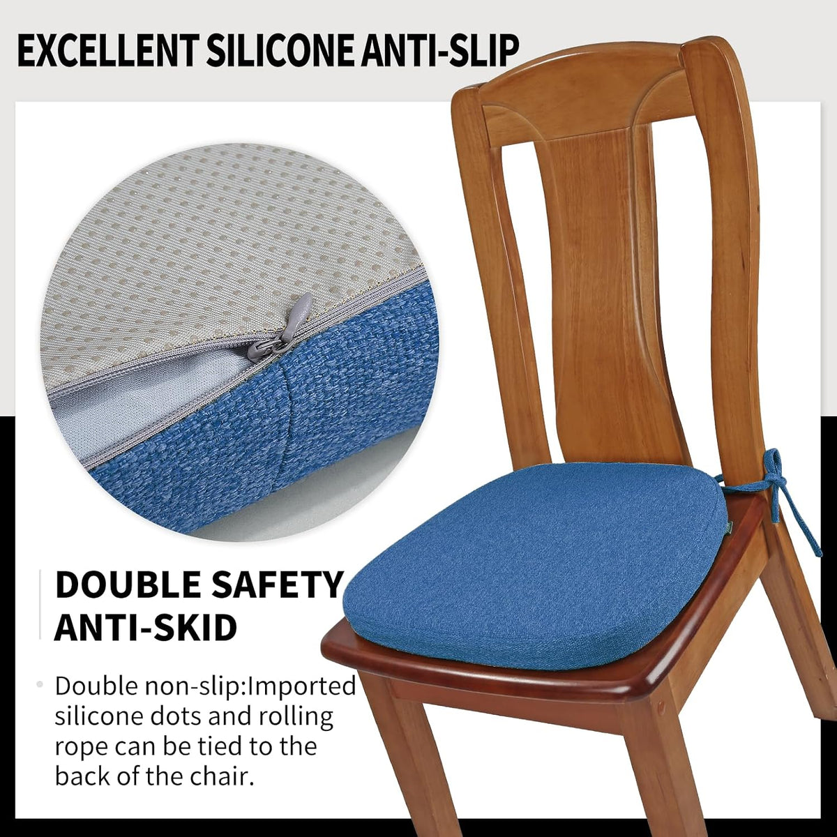 SINOSSO 1 Pack Memory Foam Chair Cushions for Dining Chair, Friendly Woven Fabric 16" U-Shape Comfortable Kitchen Chair Pad, Removable Slip Resistant Seat Cushion (1 Piece, Blue)