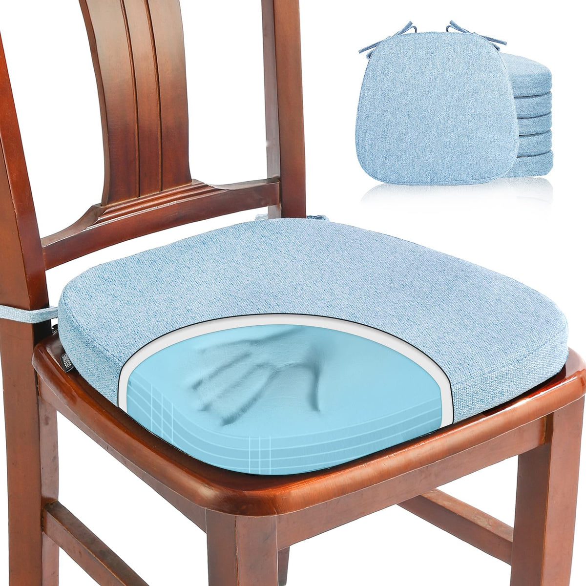 SINOSSO 1 Pack Memory Foam Chair Cushions for Dining Chair, Friendly Woven Fabric 16" U-Shape Comfortable Kitchen Chair Pad, Removable Slip Resistant Seat Cushion (1 Piece, Blue)