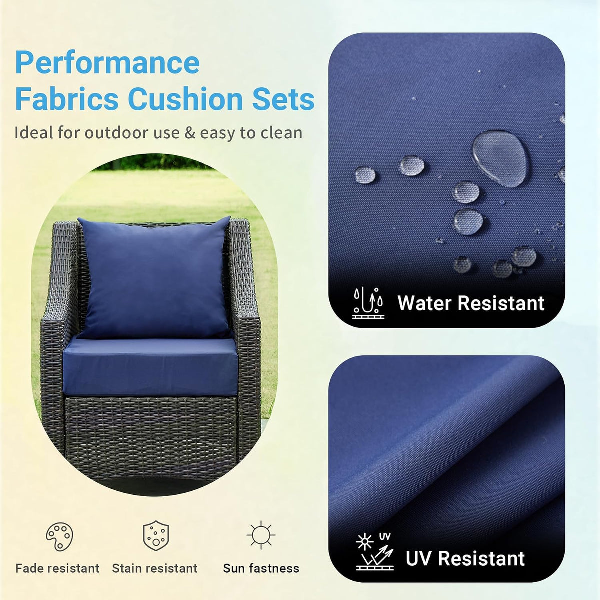 IPYNBAP Outdoor Cushions for Patio Furniture,Outdoor Seat Cushion Set 24 x 24 x 5.75 Inch,Waterproof & Fade Resistant Outdoor Chair Cushions,Deep Patio Chair Cushion with Removable Cover,Navy Blue