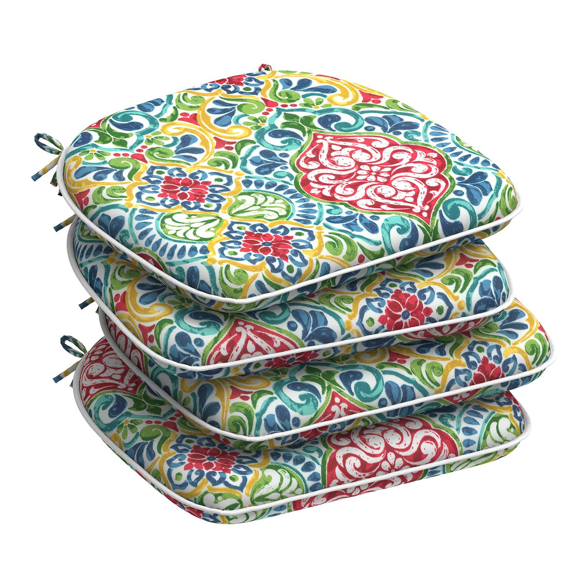 DYTXIII Set of 4 Outdoor Chair Cushions with Ties,Water Repellent Patio Chair Pads 17"x 16" for Outdoor Furniture,Round Corner Seat Cushions for Garden Yard Kitchen Paisley Multi