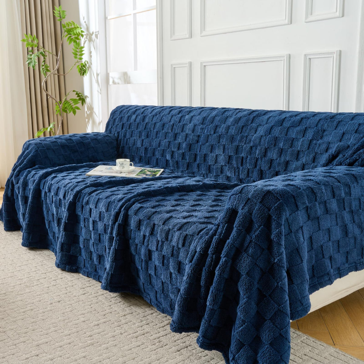 Fuzzy Hobo Couch Cover for Sectional Sofa, Sofa Slipcover for 2 Cushion Couch, 71"x118" Caramel Non-Slip Washable Loveseat Cover, Sofa Protector for Dogs