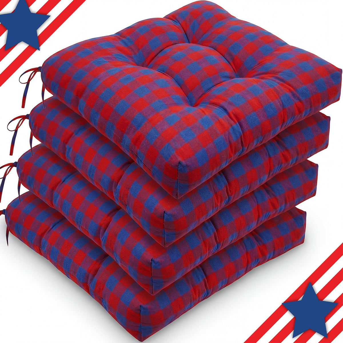 Geetery 4 Pack Chair Cushions, 16" x 15",Khaki and White,Plaid