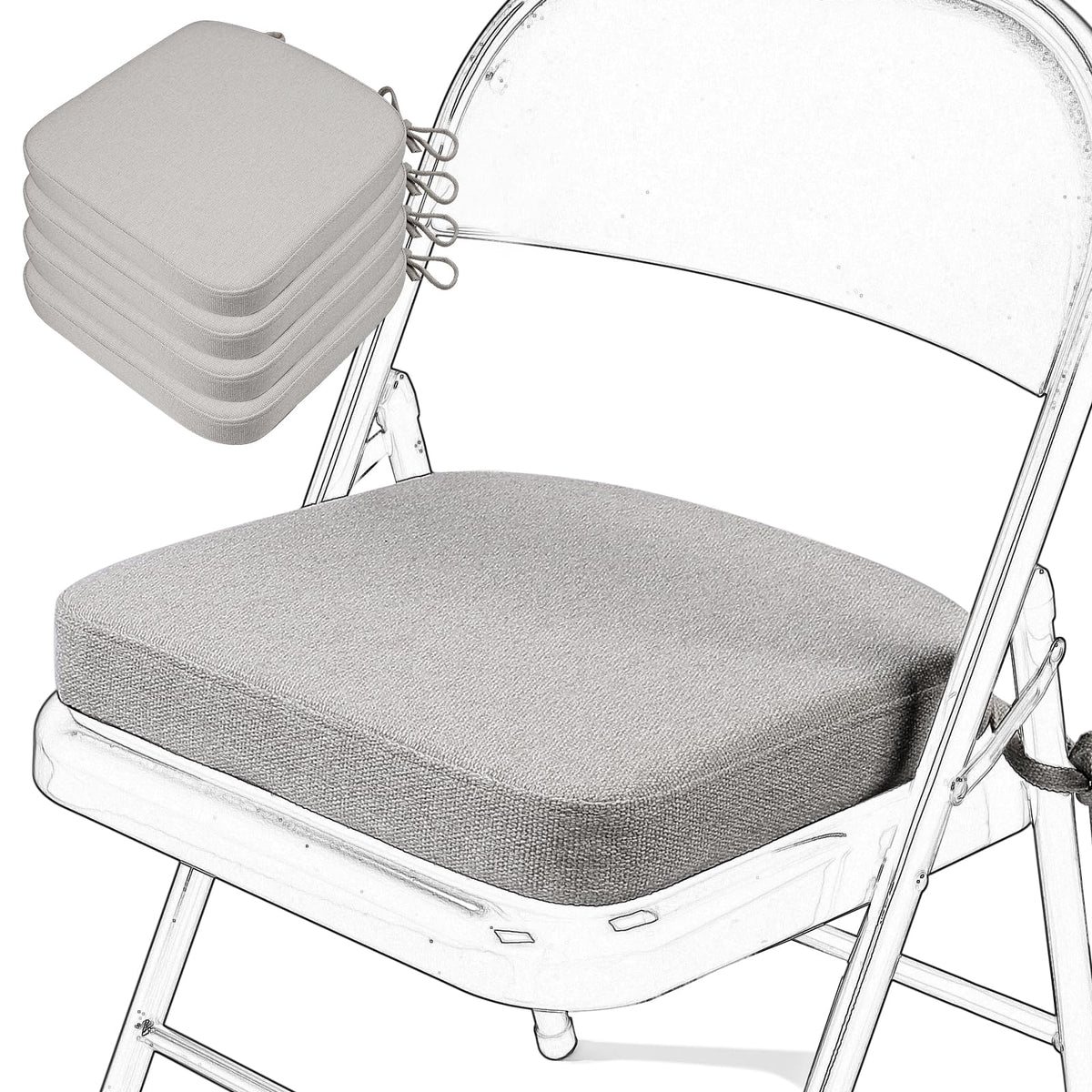 SINOSSO Memory Foam Chair Cushion for Folding Chair 1 Pcs, Thickened 2" Square Kitchen Chair Pad with Ties, Indoor Non-Slip Dining Chair Seat Cushion (1 Piece, Dark Brown)