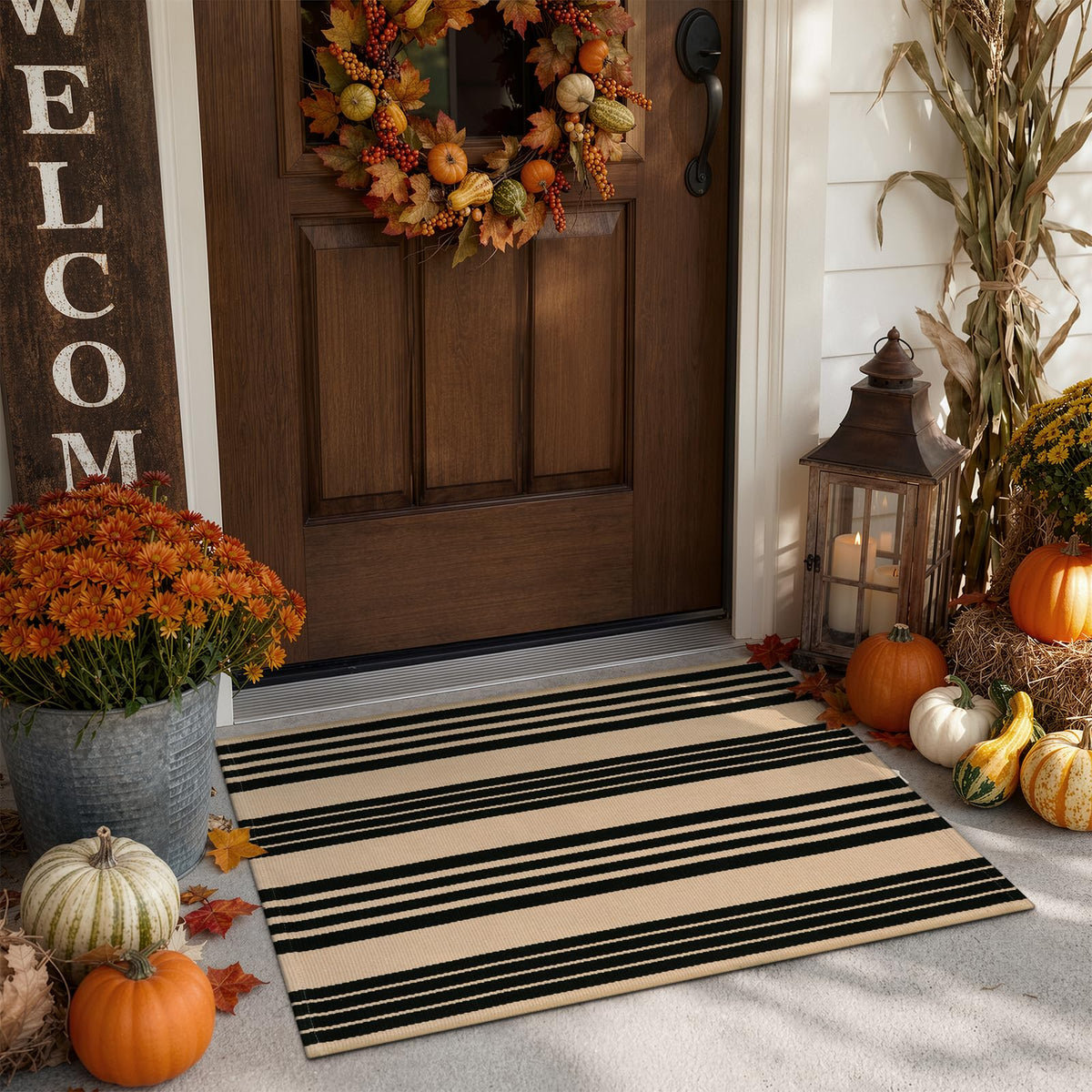 OJIA Front Door Mat 24"x51", Striped Porch Rug Outdoor Door Mat Fall Decor