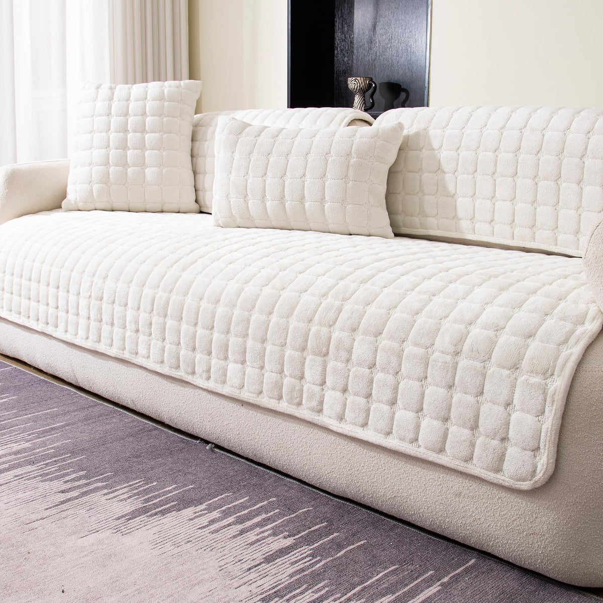Velvet Sectional Couch Cover for 2-3 Seat, Khaki, 1PC, 35.4"x71"