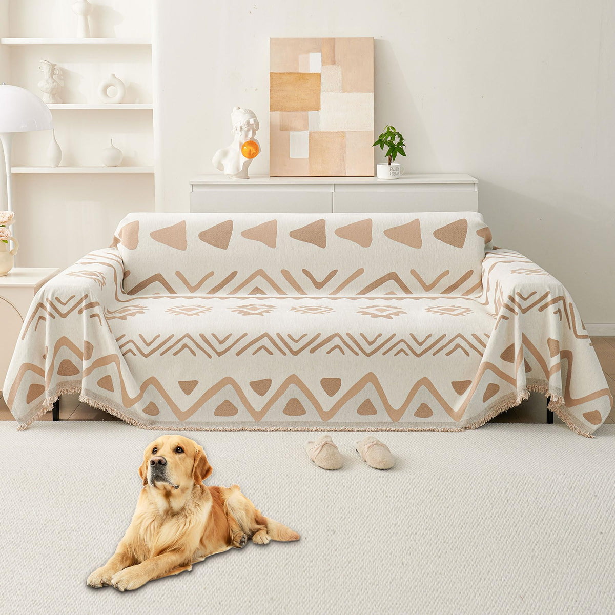 HAOMAIJIA Non Slip couch cover sofa covers for 3 cushion couch Washable sectional couch covers for Dogs pet Furniture Protector Couch Cover Blanket for Living Room (Off white, 91"x150")