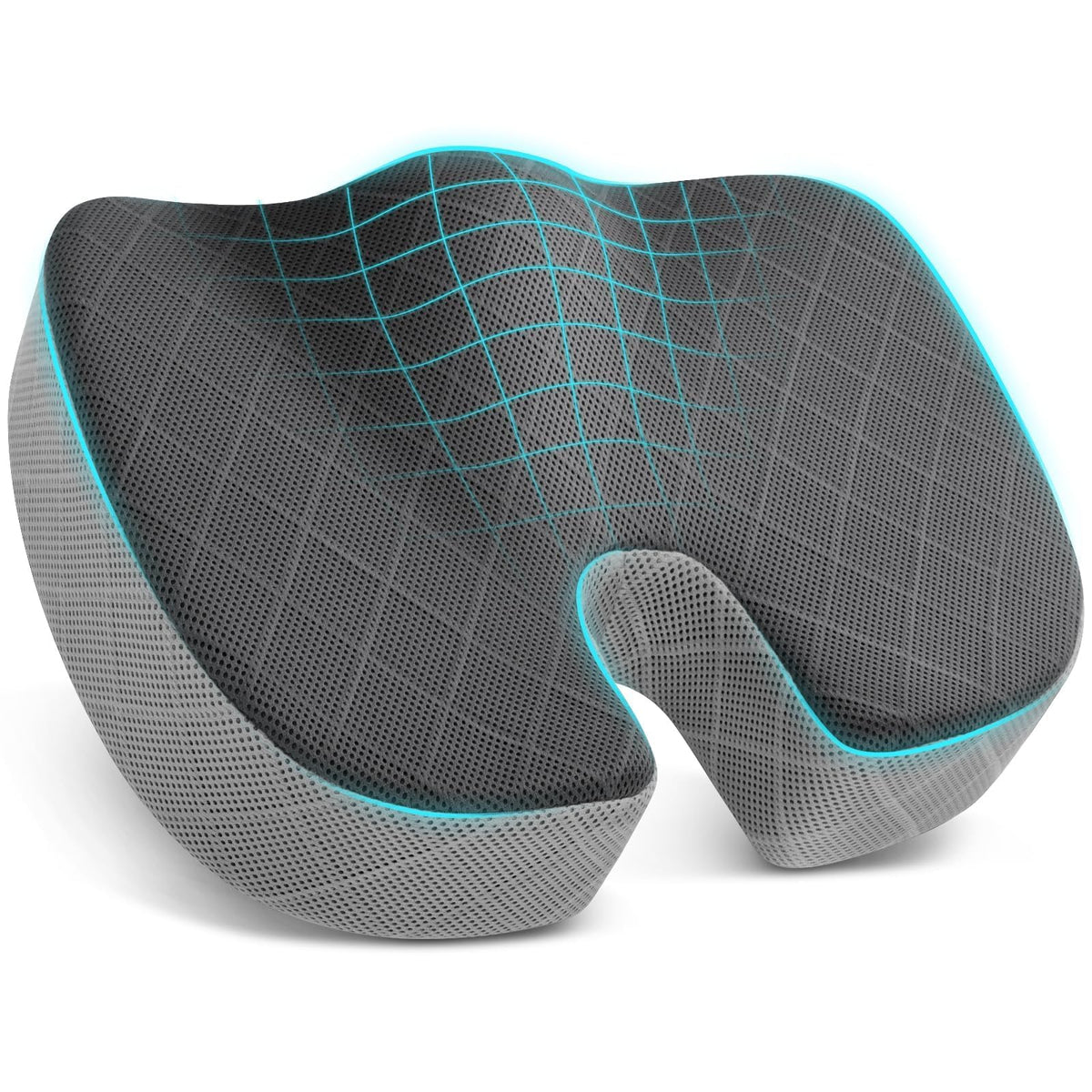 TushGuard Seat Cushion, Memory Foam Office Chair Cushion - Grey, Large