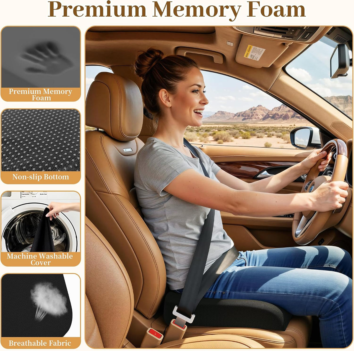 TranquilRelax Memory Foam Seat Cushion for Office Chair, 3-Inch, Black