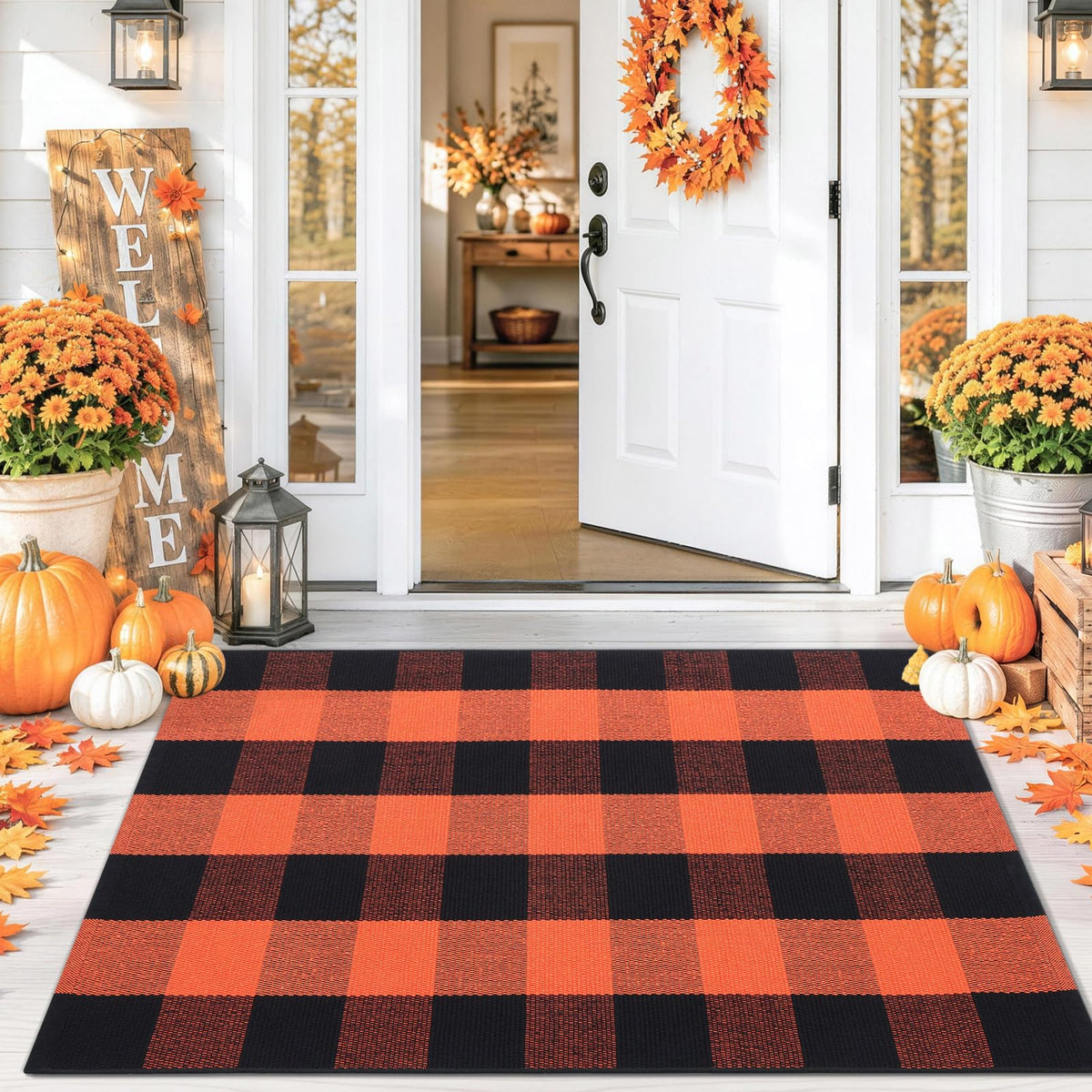 Smiry Black and White Striped Entryway Rug, Front Door Mat and Porch Decor