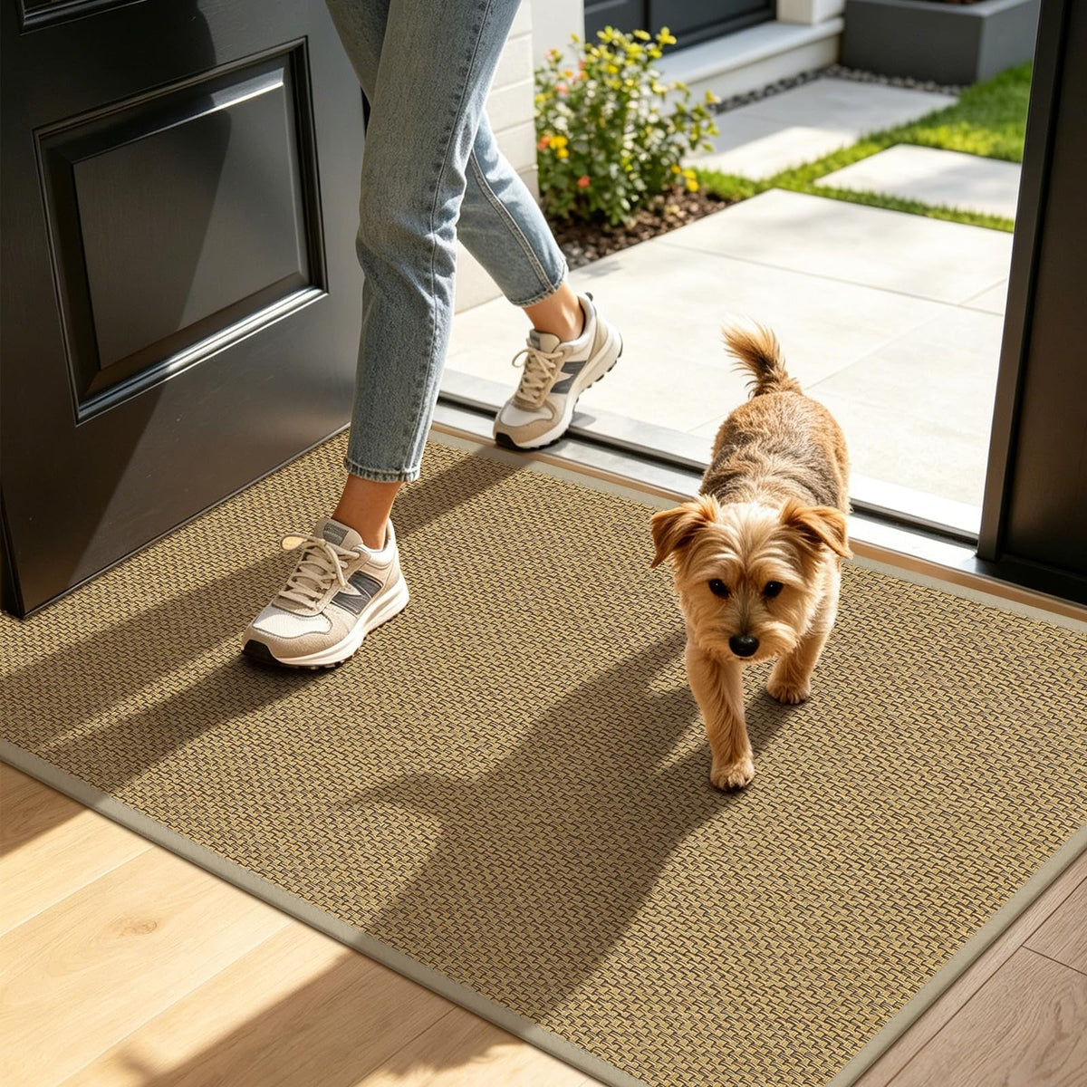 LEKEEPGO Ultra Thin Indoor Door Mat 17"x29", Non Slip Door Mat, Khaki