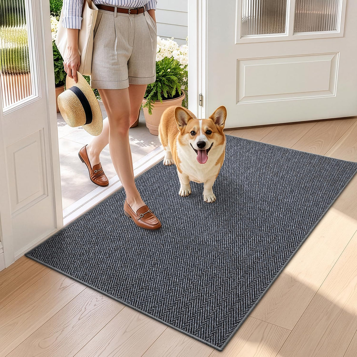 LUMI Ultra Thin Indoor Door Mat 24"x36", Entrance Doormat, Beige