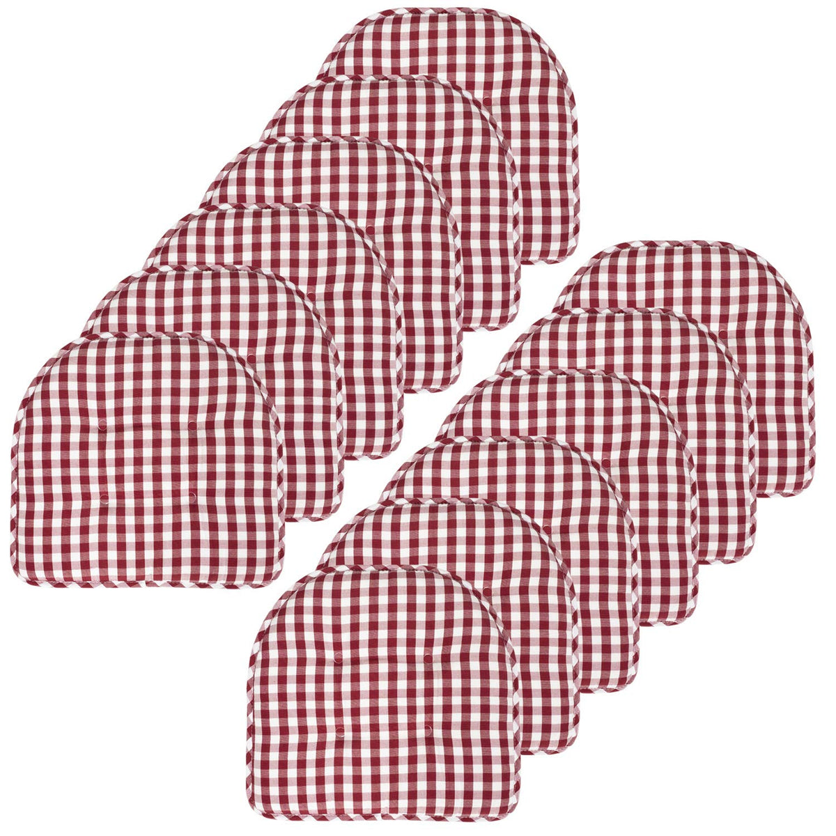 Sweet Home Collection Chair Cushion Memory Foam Pads Tufted Slip Non Skid Rubber Back U-Shaped 17" x 16" Seat Cover, 6 Pack, Checkered Taupe/White