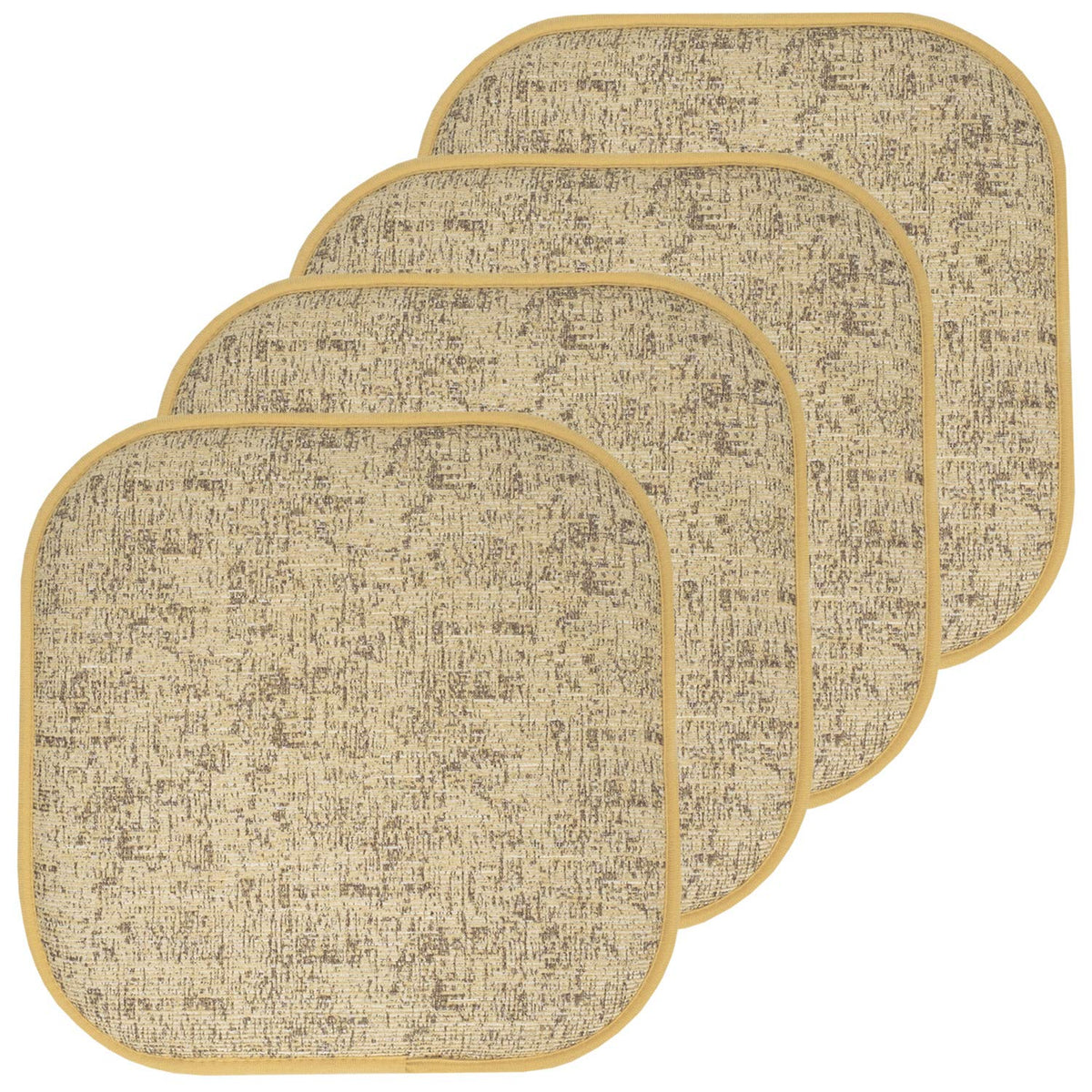 Sweet Home Collection Chair Cushion Memory Foam Pads Honeycomb Pattern Slip Non Skid Rubber Back Rounded Square 16" x 16" Seat Cover, 4 Pack, Alexis Chocolate