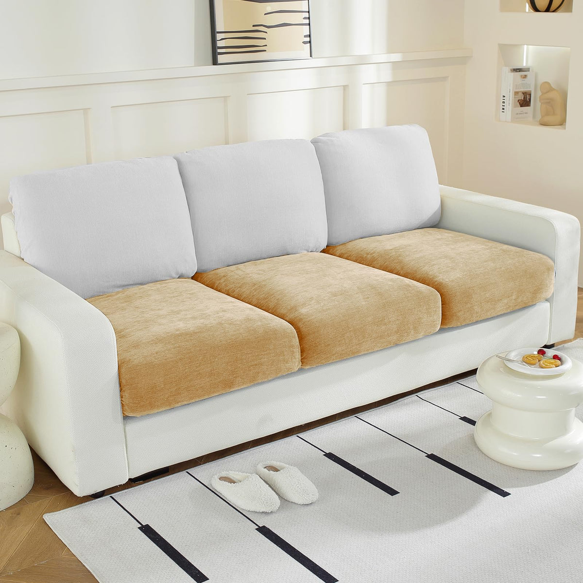 WEYOND Couch Cushion Covers L Shaped Sectional, 3PC Seat Covers, Light Grey