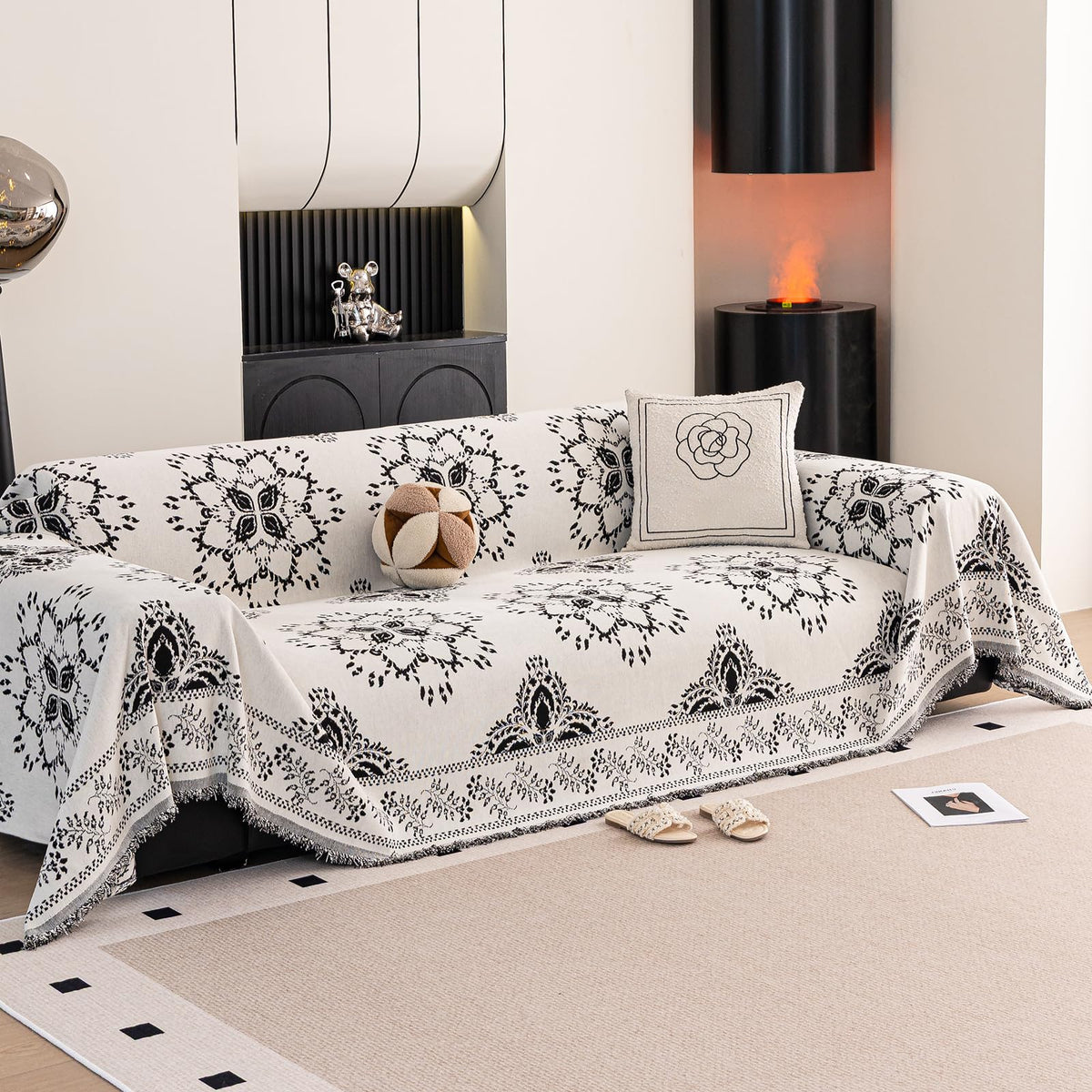 DREAMINGO Green Floral Couch Cover Farmhouse Botanical Jacquard Sofa Covers for 3 Cushion Couch Cozy Chenille Living Room Furniture Futon Sectional Sofa Slipcovers Washable, X-Large 71"x134"