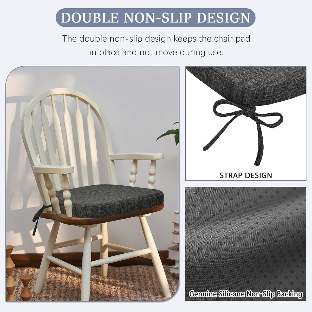 baibu Patented Dual-Layer Memory Foam Chair Cushions, 17 x 16 x 2 in, Black