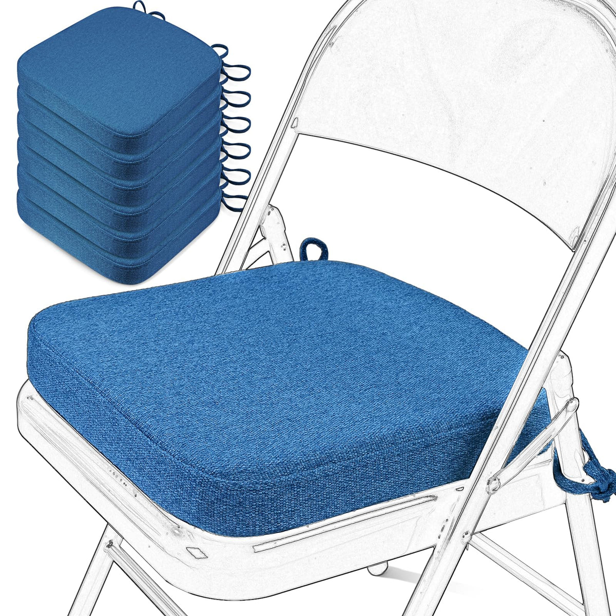 SINOSSO Memory Foam Chair Cushion for Folding Chair 1 Pcs, Thickened 2" Square Kitchen Chair Pad with Ties, Indoor Non-Slip Dining Chair Seat Cushion (1 Piece, Dark Brown)