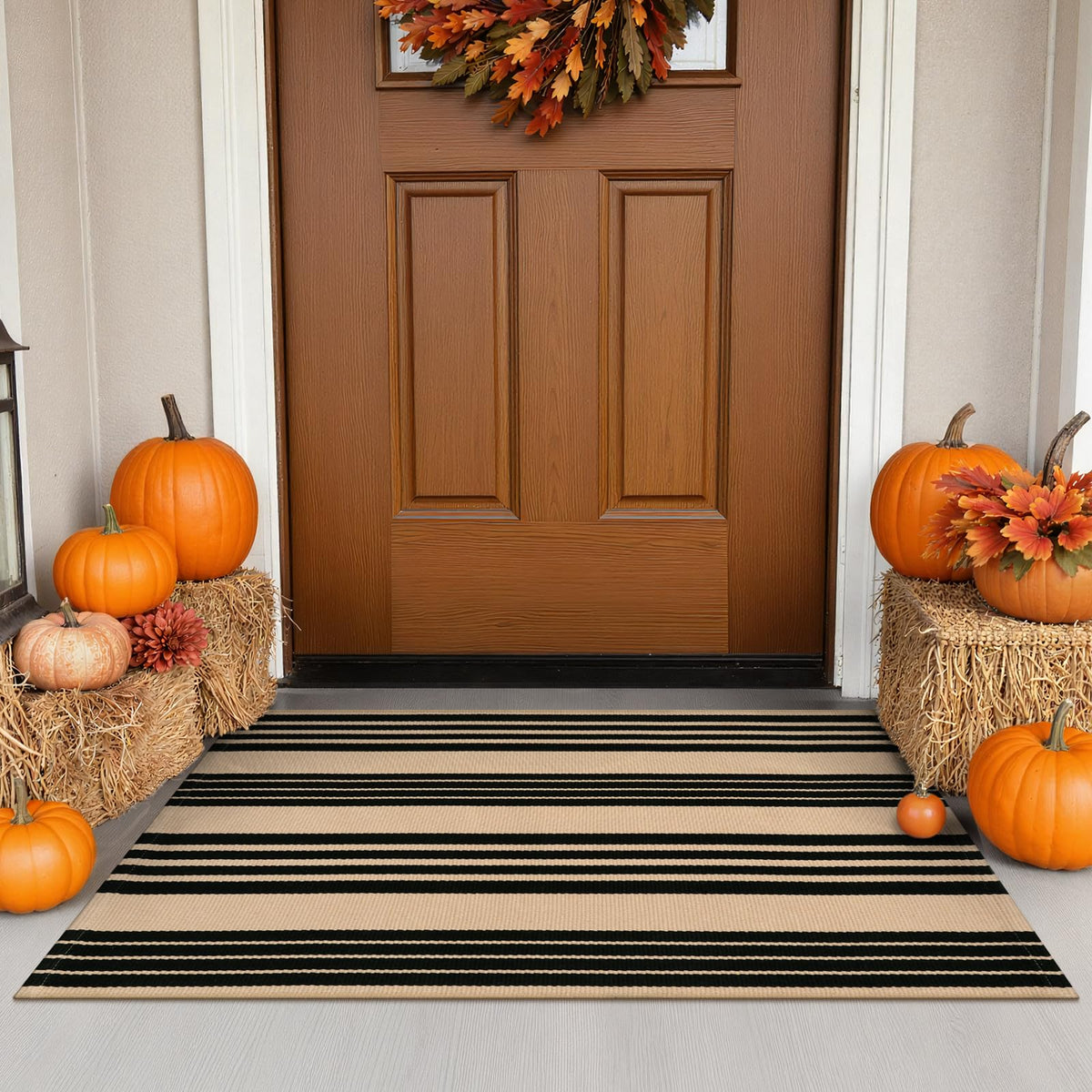 Striped Fall Door Mat 24"x51" Outdoor Rug Cotton Washable Fall Decor