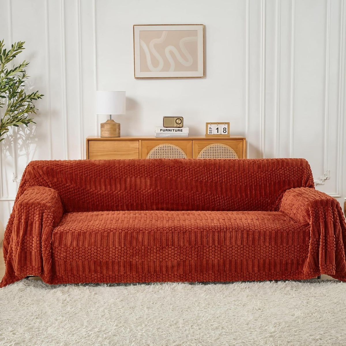 Fuzzy Hobo Couch Cover for Sectional Sofa, Sofa Slipcover for 2 Cushion Couch, 71"x118" Caramel Non-Slip Washable Loveseat Cover, Sofa Protector for Dogs
