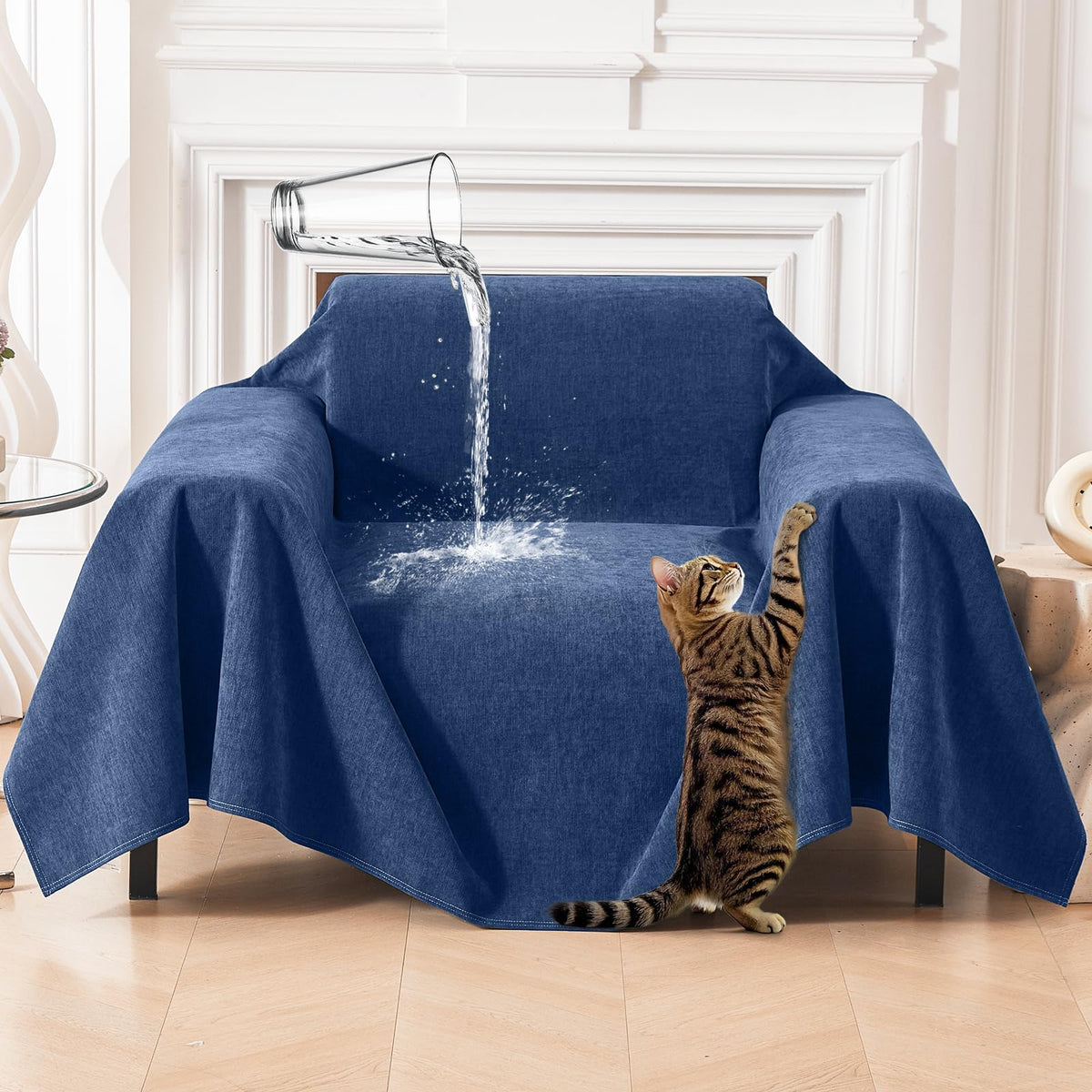 Deep Dream Cat-Scratch Resistant Couch Cover, Waterproof Sofa Cover for 3 Cushion Couch Washable, Pet Friendly Couch Protectors Anti Slip Thickened Love Seat Slipcovers for Pets, 71" x 118", Dark Grey
