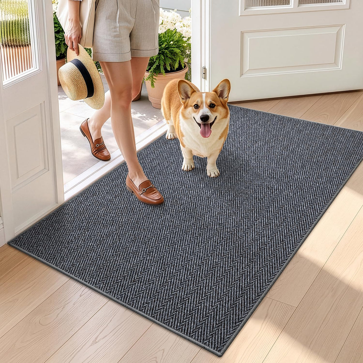 LUMI Ultra Thin Indoor Door Mat 24"x36", Entrance Doormat, Beige
