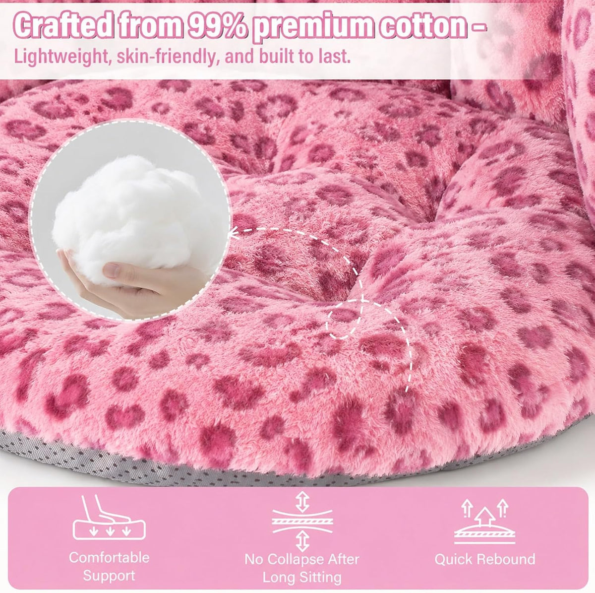 DOBUONO Comfy Office Chair Cushion: 17.5" L x 17.5" W x 18" H Cute Seat Cushion Kawaii Cushion for Gaming Chair with Backrest Non-Slip Floor Seating for Adults and Pets Pink Stuff for Room Decor